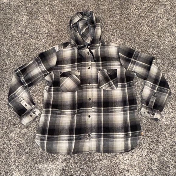 Carhartt Other - Carhartt Youth Large Hooded Flannel Shirt Plaid Button-Up Black Gray Boys Girls